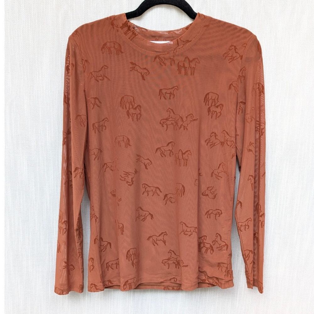 DR2 by Daniel Rainn Sheer Mock Neck Flock Top, size L